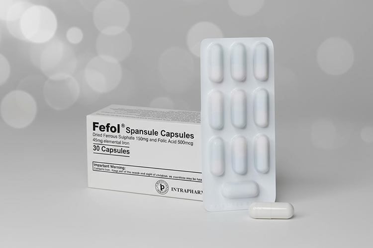 تصویر کپسول ففول حاوی آهن و فولیک اسید